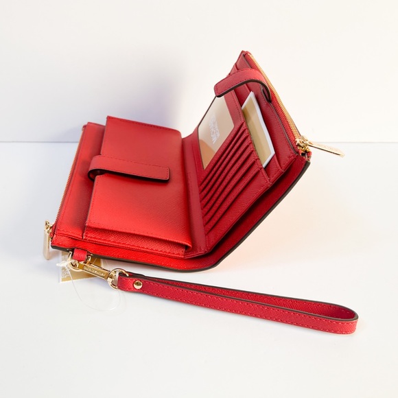 Michael Kors Jet Set Travel Large Double Zip Wristlet Red Flame - Picture 8 of 9
